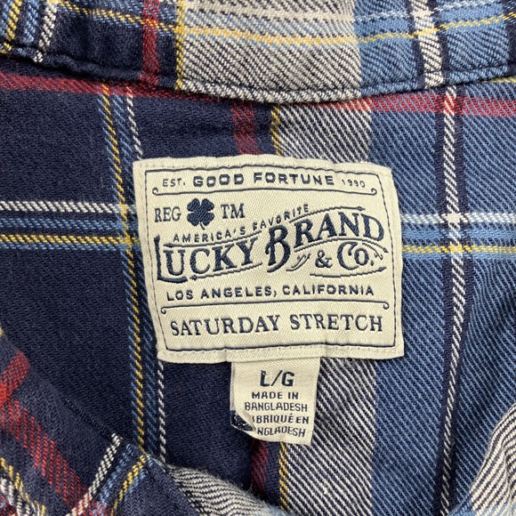 Lucky Brand Shirt Mens Large Flannel Plaid Pearl Snap Saturday Stretch Western - Picture 3 of 9